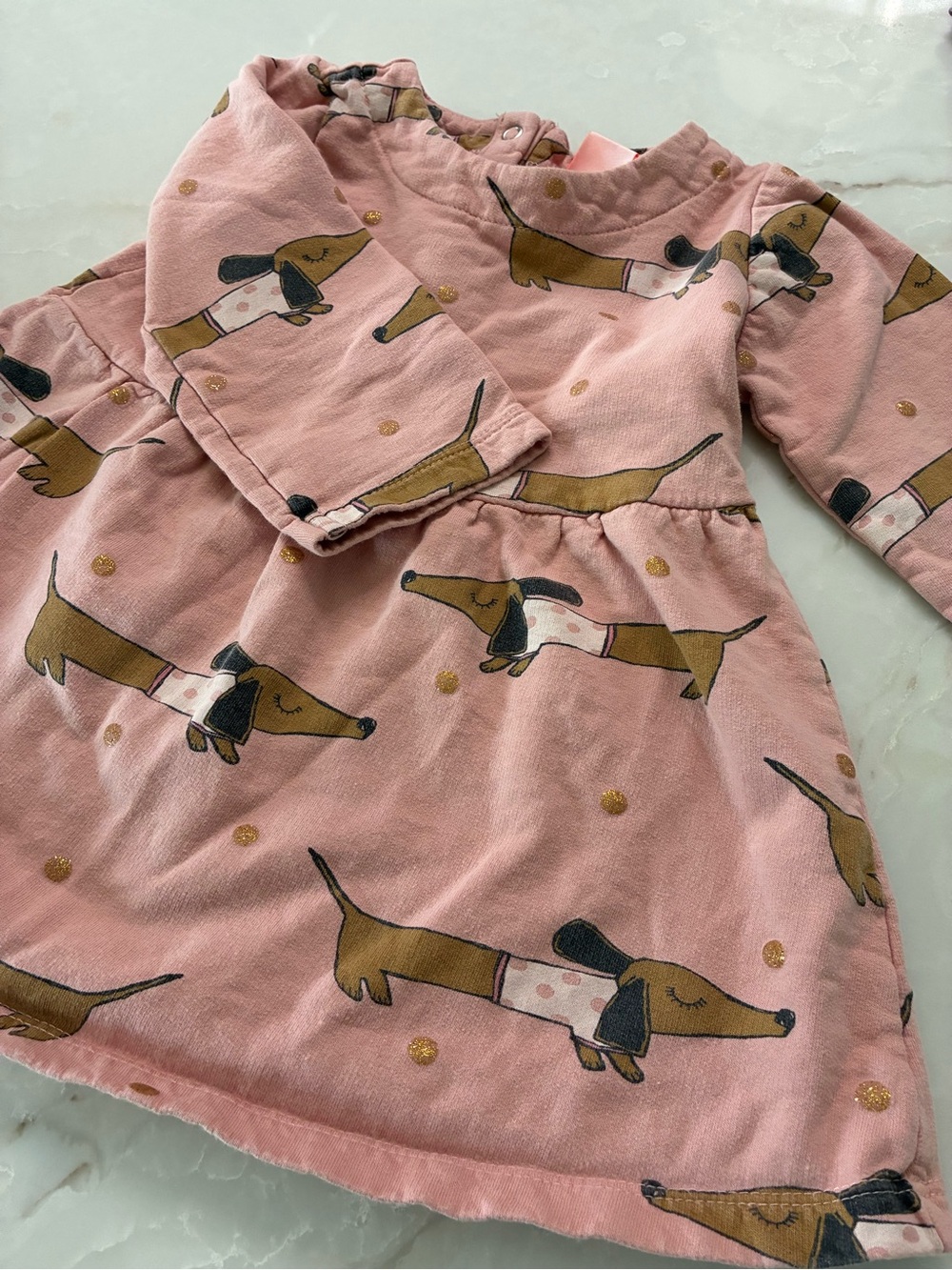 Pink Dachshund Print Long-Sleeve Dress